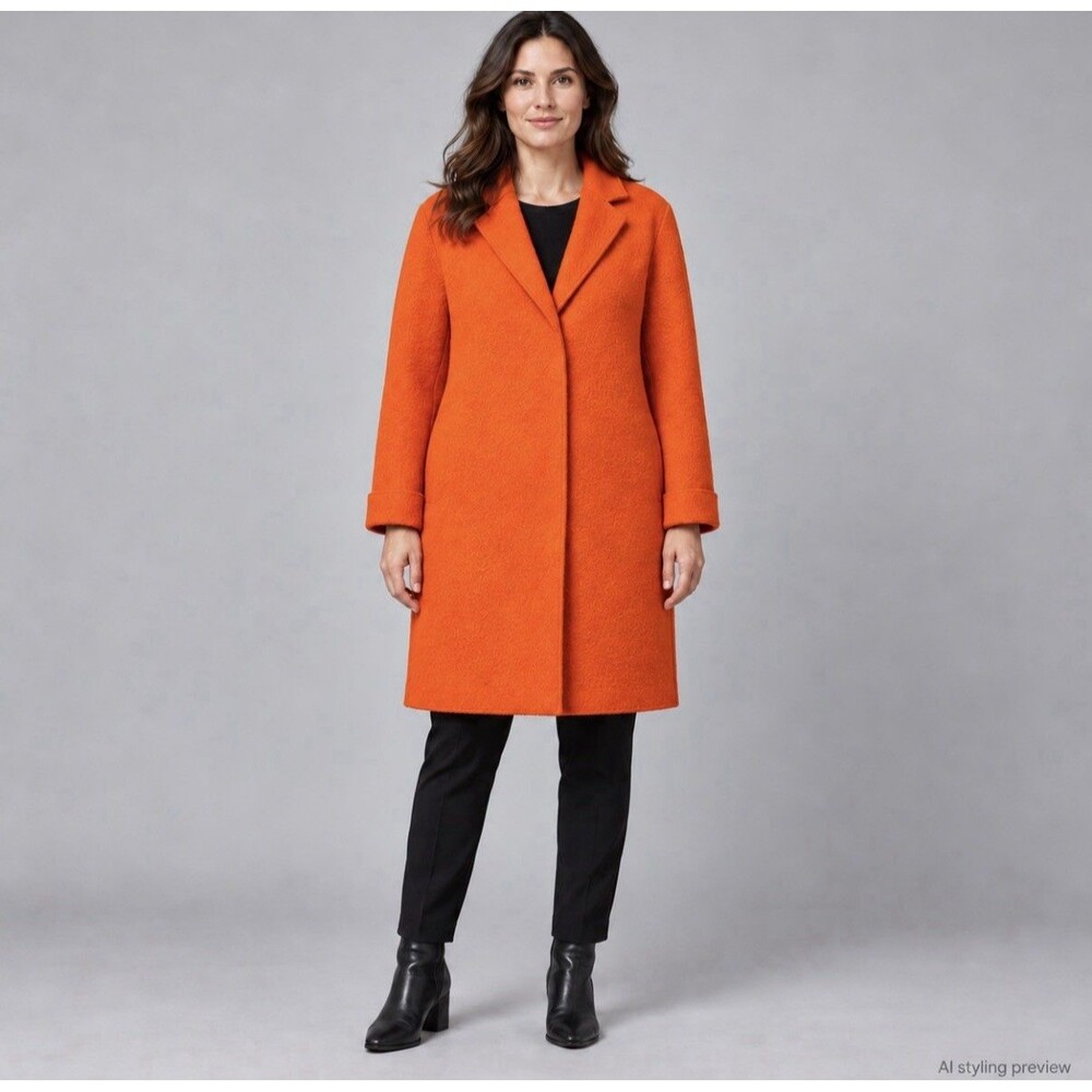 Harris Wharf London Virgin Wool Raw Hem Orange Women's M Coat Size 46 IT Sz 10